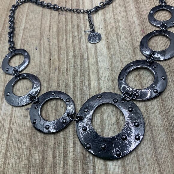 Dana Buchman Gun Metal Link Rhinestone Rings Necklace - Picture 1 of 7
